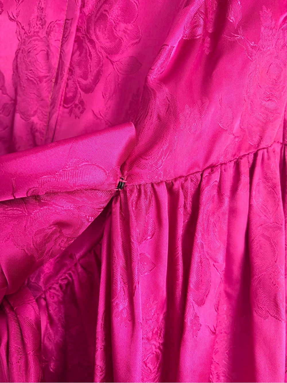 Vintage Fuchsia Rose Jacquard Basque Waist Puff Sleeve Dollcore Dress XS-S - Picture 9 of 12